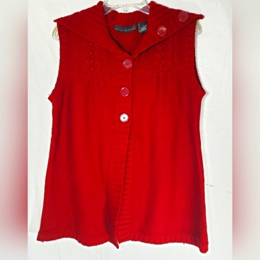 Allison Brittany Red Large 3 Button Sleeveless Sweater Sz L